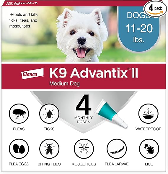 K9 Advantix II Medium Dog Vet-Recommended Flea, Tick & Mosquito Treatment & Prevention | Dogs 11–20 lbs. | 4-Month Supply