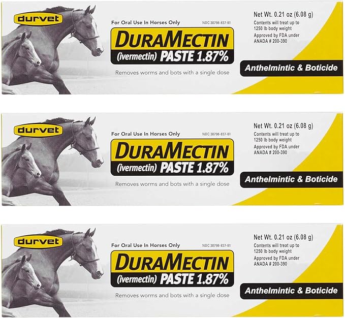 Durvet Duramectin Equine Wormer Paste | 1.87% Ivermectin | 3-Pack Value Bundle