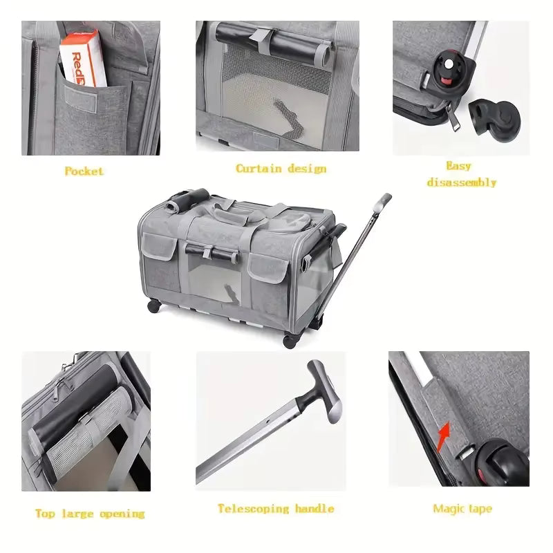Extra Large Portable Pet Trolley Case – Detachable Foldable Dog & Cat Travel Carrier Bag