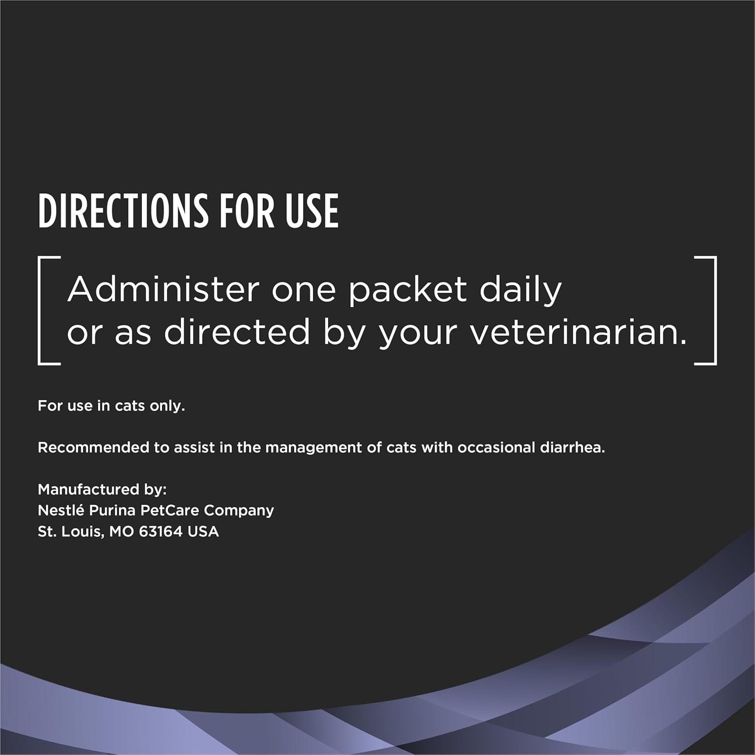 Directions for use text on a black background with a blue geometric pattern