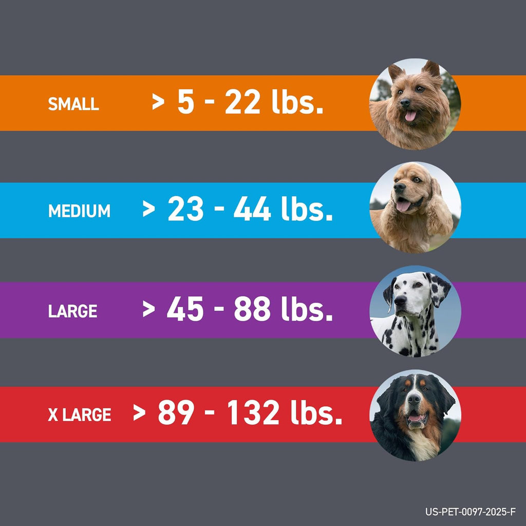 Dog weight classification chart with images of dogs and weight ranges.