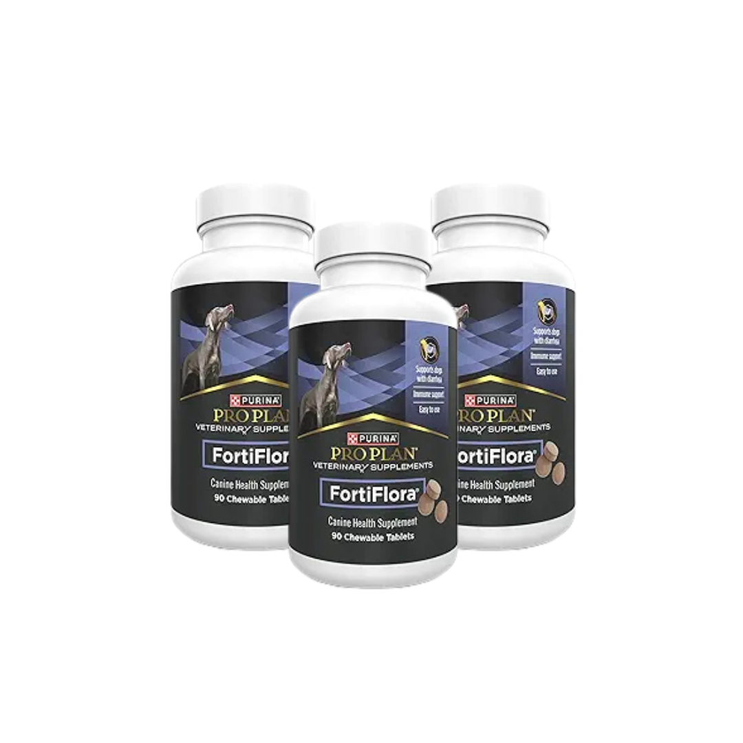 Purina Pro Plan Veterinary Supplements FortiFlora Daily Probiotics for Dogs Chewable Tablets for Digestive Gut Health and Diarrhea - 90 ct. Canister